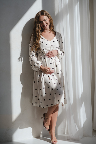 Lovely Dress Midi Milk&Love vestido de maternidad y lactancia de lino color crema, corte elegante con cremalleras de lactancia