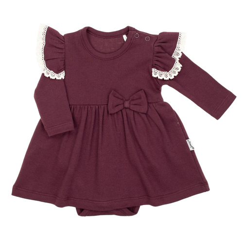 217160 Alisa Nicol vestido-cuerpo - burdeos, manga larga, volantes y lazo