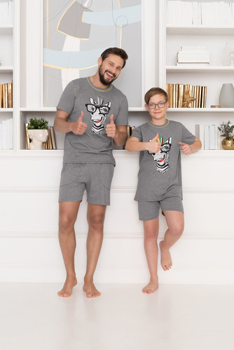 Pijama de manga corta Crazy Boys, pantalón Italian Fashion- melange medio