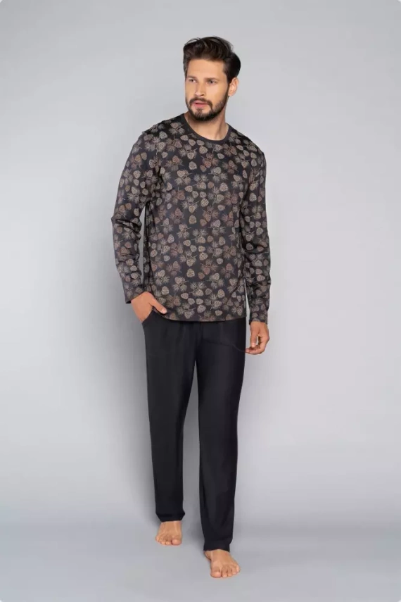 Pinus Pijama de manga larga para hombre, pantalón largo Italian Fashion- estampado/grafito