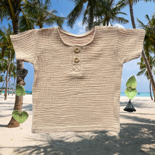 BL55115 Mamatti blusa polo de muselina beige manga corta con botones