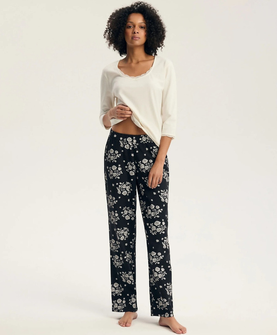 Henderson Greta 45423 Pijama de mujer 100% algodón Manga 3/4 Encaje crema