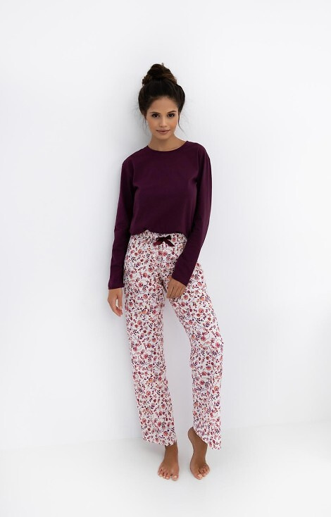 Pijama de mujer Heidi Sensis - 100% algodón, camisa burdeos, pantalón floral