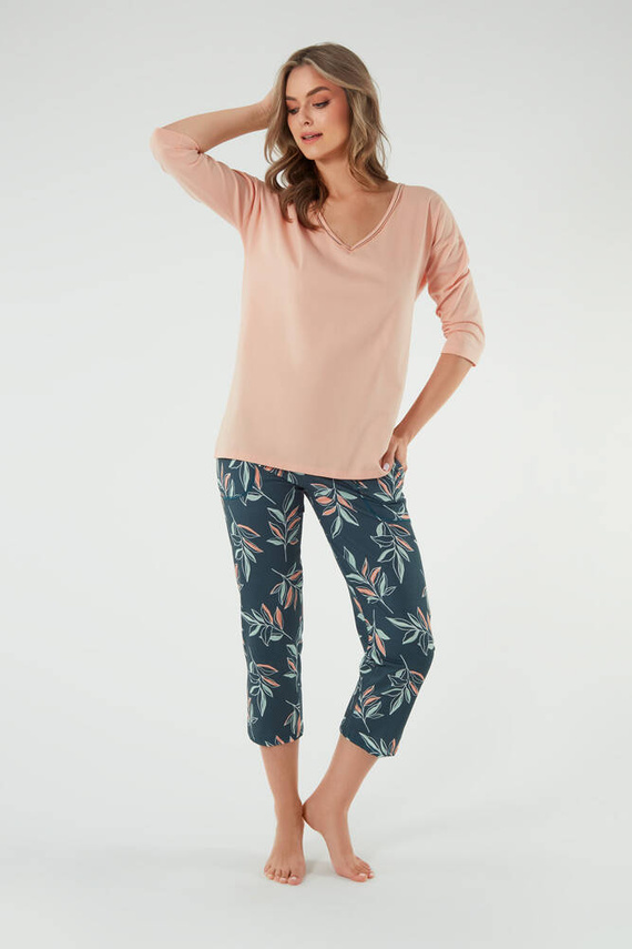 Julietta Pijama señora manga 3/4, pantalón 7/8 Moda Italiana - salmón/estampado