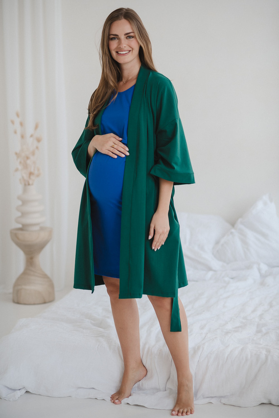 Milk&Love bata de maternidad verde botella - algodón con elastano, cómoda, manga 7/8