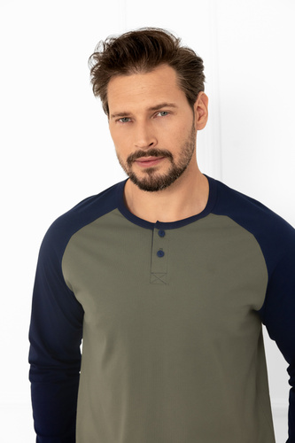 Pijama Alexander Hombre Italian Fashion oliva - algodón, largo. mangas y pantalones