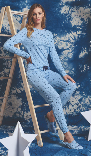 Pijama Denisa Sorbetto - azul, femenino, con letras metálicas y lazo
