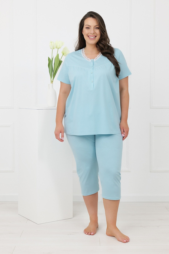 Hemaria Italian Fashion pijama de mujer de algodón 3/4 talla plus turquesa