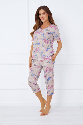 Génova Pijama señora manga corta, pantalón 3/4 Moda Italiana - estampado