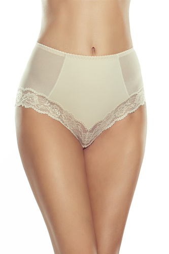 Braga moldeadora Eldar Veridia beige, tiro alto, ribete de encaje, microfibra