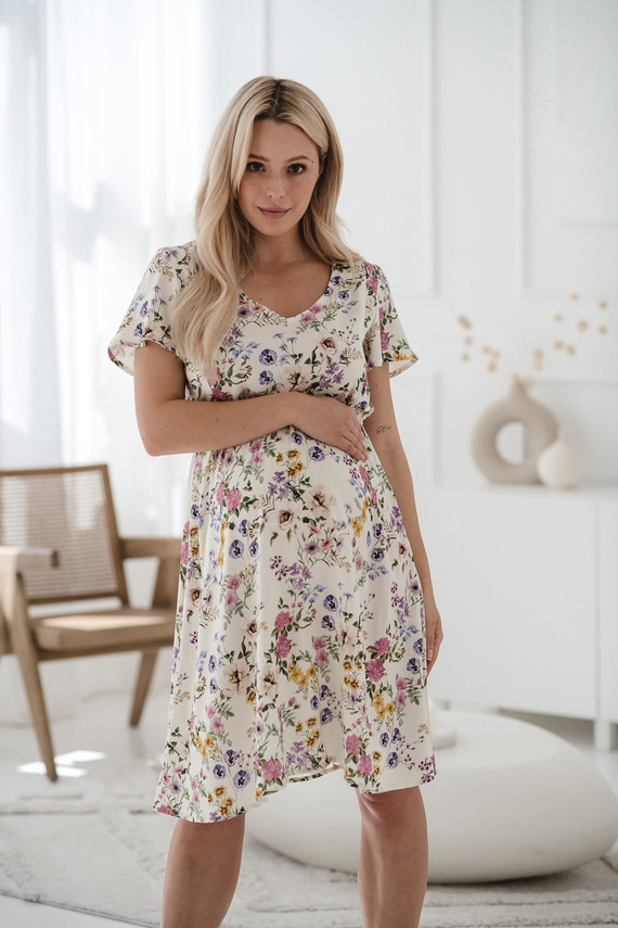 Lovely Dress Vestido de maternidad y lactancia de manga corta Milk&Love vestido floral crema