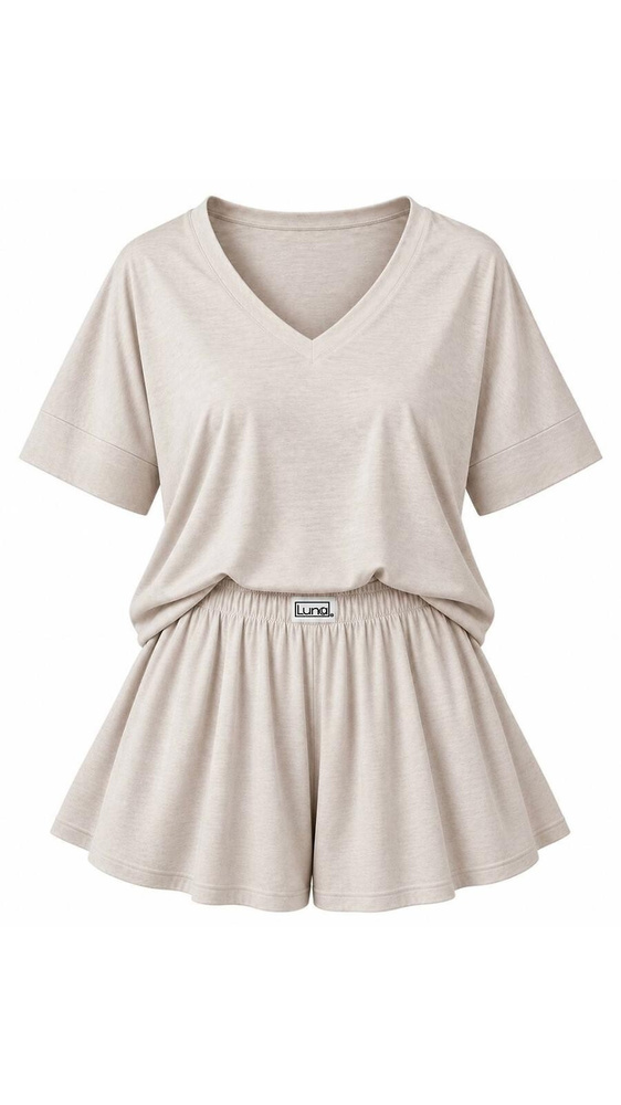 Luna 1313 pijama de mujer beige 100% algodón camiseta y pantalones cortos