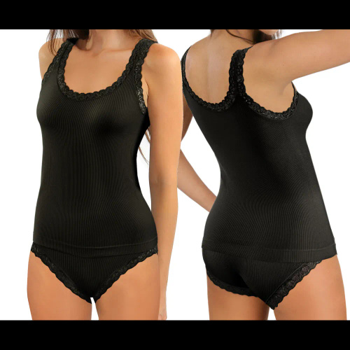 Camiseta mujer Sesto Senso 6109 encaje sin costuras elástica black