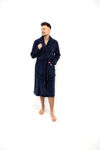 Sensis Theo Bata larga para hombre azul marino lisa con cuello