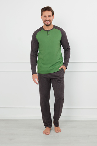 Pijama Alexander Hombre manga larga, pantalón largo Moda Italiana - verde/c.melange