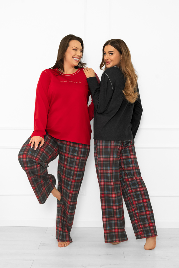 Pijama de mujer Italian Fashion en rojo - algodón, manga larga y pantalón, a cuadros