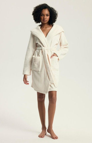 43599 Darlan Bata de mujer con capucha Henderson crema - suave, ligera, antes de la rodilla