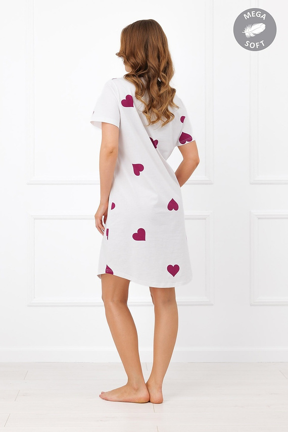 Italian Fashion Kioga Camisón Mega Soft ecru con corazones y manga corta