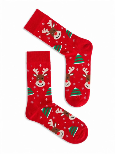 Calcetines de hombre Milena 1290-043 renos y árboles de Navidad de algodón rojos