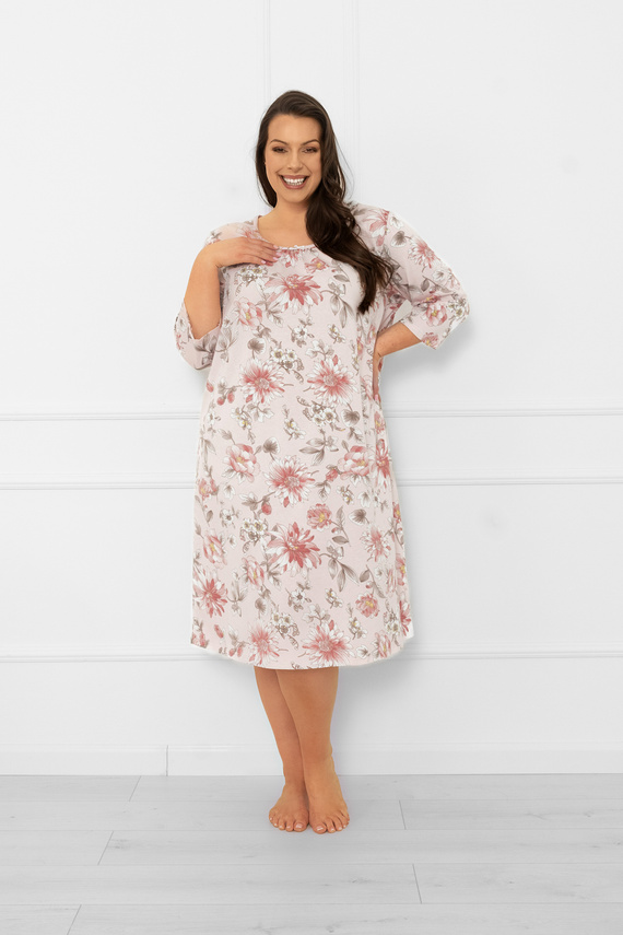 Camisón de señora Betula - algodón, manga 3/4, motivo floral Moda Italiana