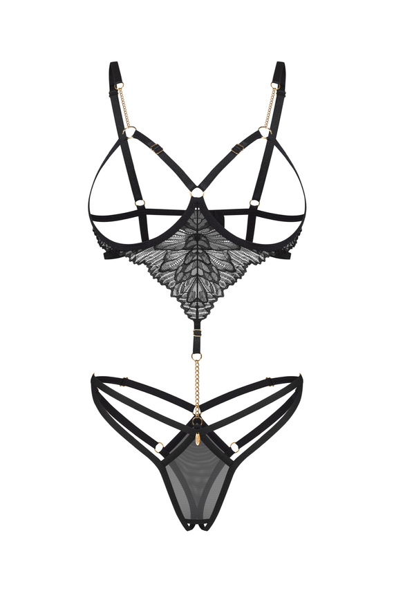 Obsessive Matildea body negro de encaje open cup con aros