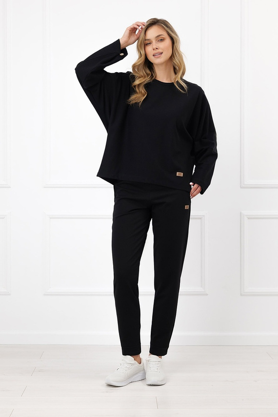 Sudadera de mujer Italian Fashion Manta oversize manga larga con botones basic - negra