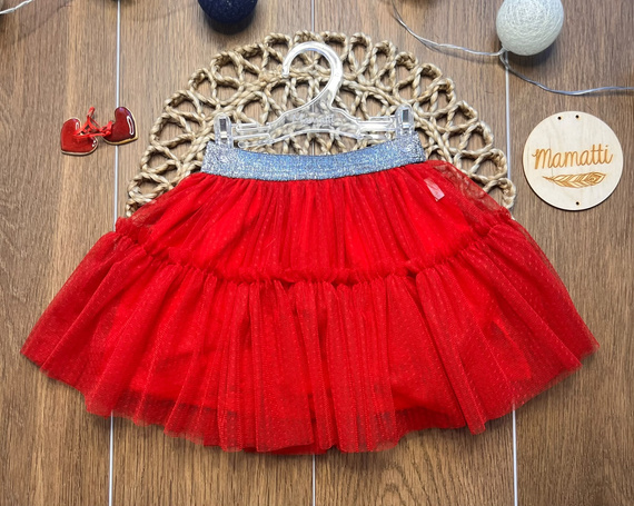 Falda para niña roja ST114 de tul suave con cinturilla elástica metalizada