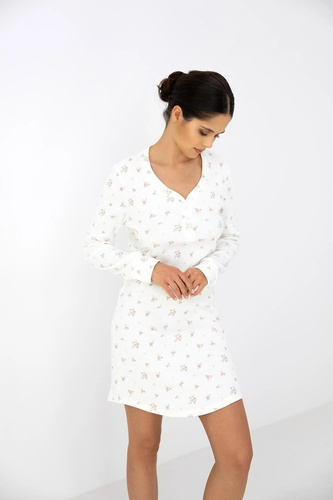 Camisón de mujer Sensis Vida ecru de algodón con flores manga larga