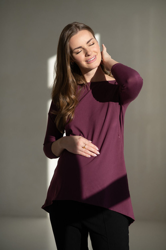 Túnica premamá y de lactancia Mauve Wine Milk&Love - blusa oversize con cremalleras ocultas, algodón Oeko-Tex
