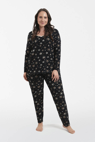 Laponia Pijama señora manga larga, pantalón largo Moda Italiana - estampado