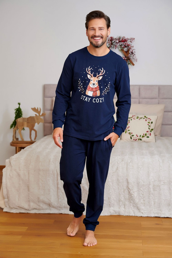 Pijama masculina Doctor Nap 7504 Oh Deer azul marino de algodón con ciervo