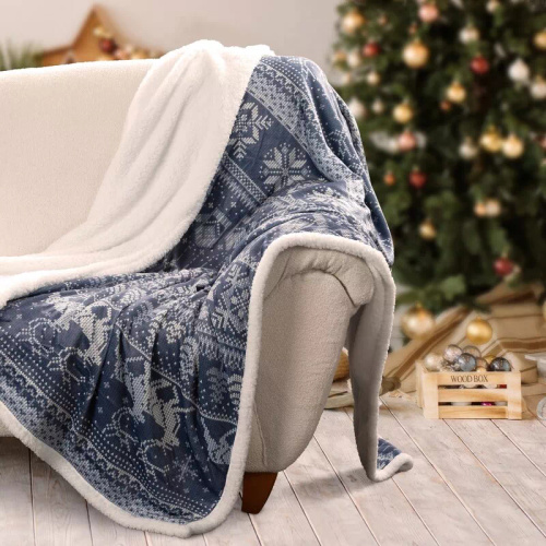 Eurofirany Manta de Navidad blanco azul marino - colcha de microfibra suave, 240 g/m²