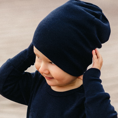 Gorro para bebé de lana merino Eevi - azul marino, suave y transpirable