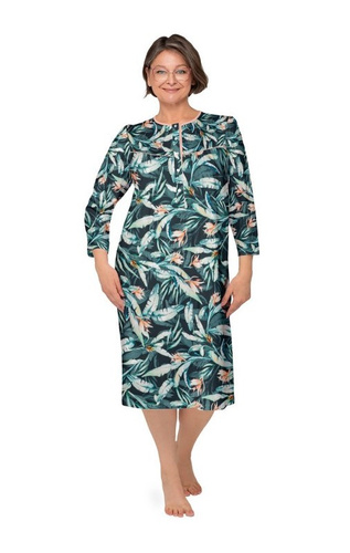 Camisón Bogna II 204 Verde Martel oscuro 29- camisón de algodón de manga larga, abotonado, perfecto como regalo para la abuela