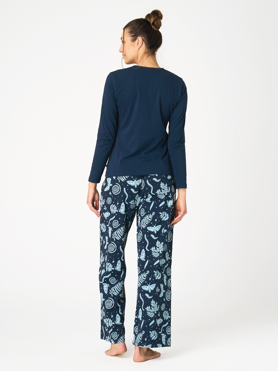 Pijama de mujer Key LNS 534 azul marino de algodón larga con bolsillos