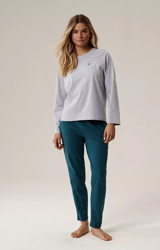 NLP-498 Gris atlántico - esmeralda - pijama de algodón para mujer, manga larga y pantalón
