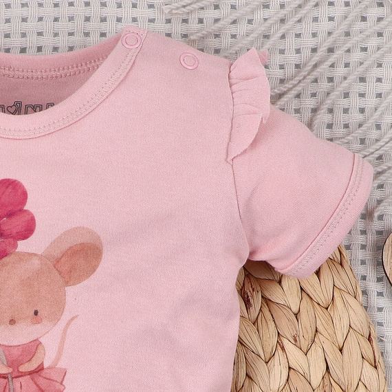 Body bebé Nini Little Mouse algodón orgánico botones hombro manga corta