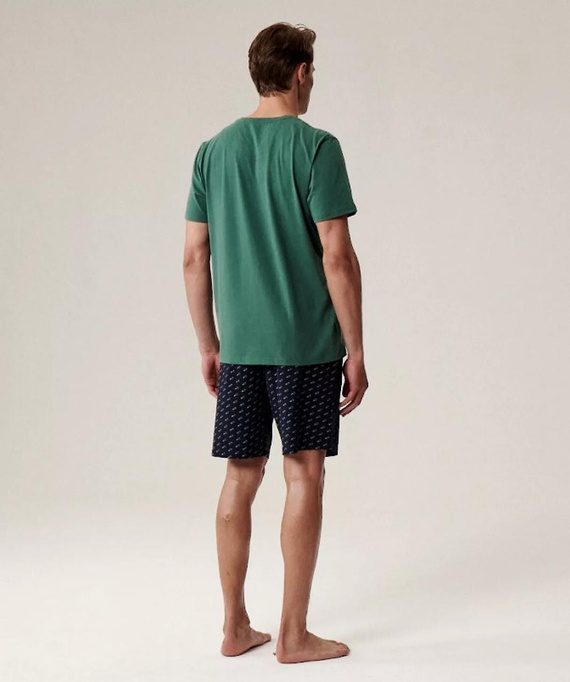 Pijama de hombre NMP-395 - algodón verde y azul marino, manga corta, ligero y cómodo para el verano