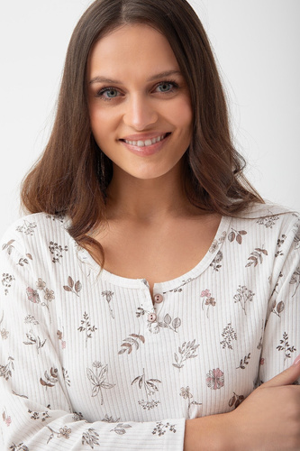 271 Camisón Luna crudo - algodón acanalado, manga 7/8, comodidad y estilo