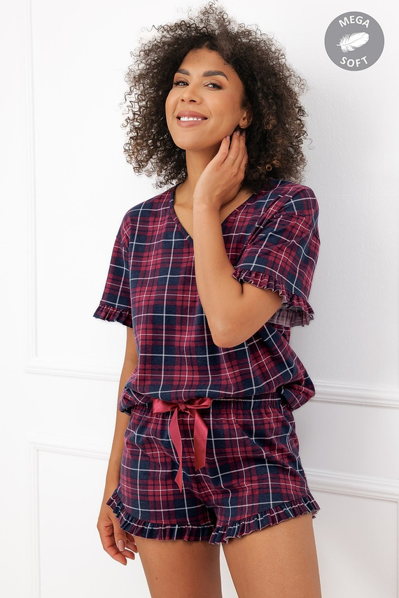 Italian Fashion Brenda Pijama de mujer Mega Soft cuadros pantalones cortos con volantes