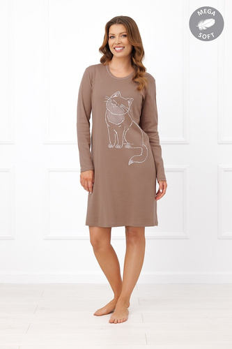 Italian Fashion Filomena Camisón de mujer algodón manga larga gato