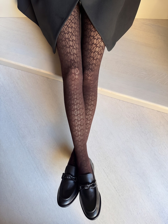 Veneziana Ornamento 40 DEN medias de mujer geométricas de microfibra cappuccino
