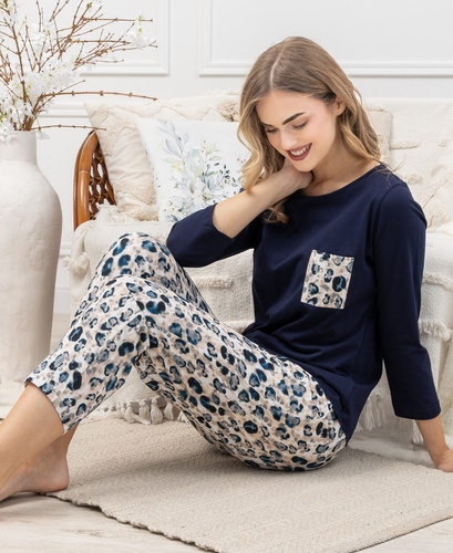 Leveza Victoria 1664 pijama de mujer - algodón, azul marino, manga larga