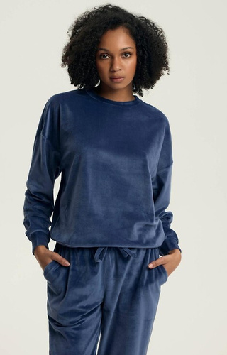 43722 Delanie Mujer Henderson pijama de terciopelo azul marino, manga larga y pantalón