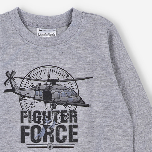 KAR-1018 Blusa de manga larga para niño Lagarto Verde gris - algodón con elastano, producción polaca