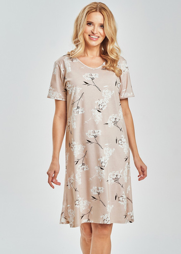 3538 Fiora Camisón de mujer Taro - 100% algodón, estampado floral, largo hasta la rodilla | Camisa ligera para el verano