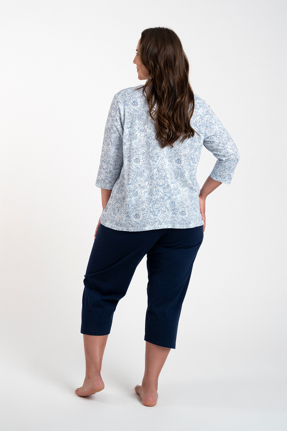 Pijama de mujer Antonia manga 3/4, pantalón 3/4 Moda Italiana - estampado azul/verde
