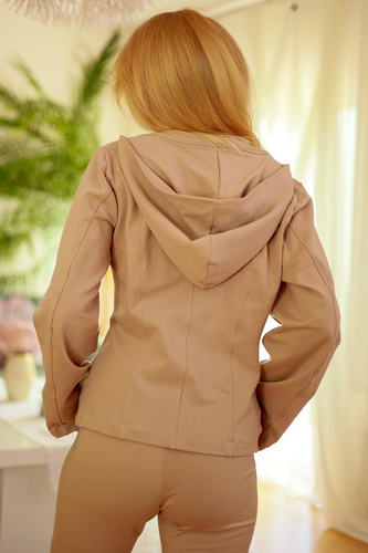 Adela - chaqueta con capucha de las mujeres, 95% algodón 5% elastano | marca polaca Mirale - beige