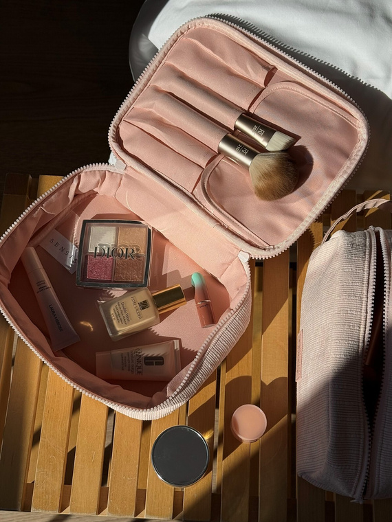 Neceser Large Sensis – Elegante, Con Compartimento para Brochas, Con Cremallera, Material Acanalado