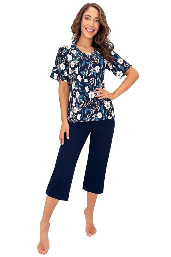 Donna Irene 3/4 pijama de mujer de viscosa azul marino con flores